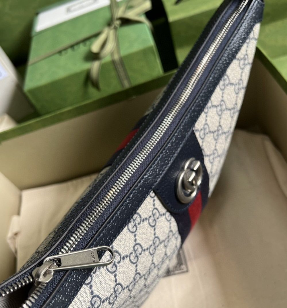 1:1 Replica Gucci Ophidia GG Small Shoulder Bag Beige And Blue GG Supreme Canvas For Women 12in/30cm 598125 2ZGMN 4076
