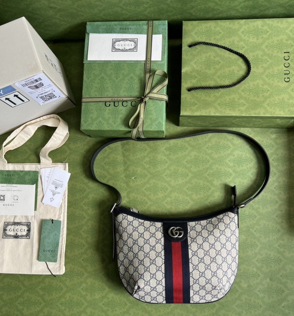 1:1 Replica Gucci Ophidia GG Small Shoulder Bag Beige And Blue GG Supreme Canvas For Women 12in/30cm 598125 2ZGMN 4076