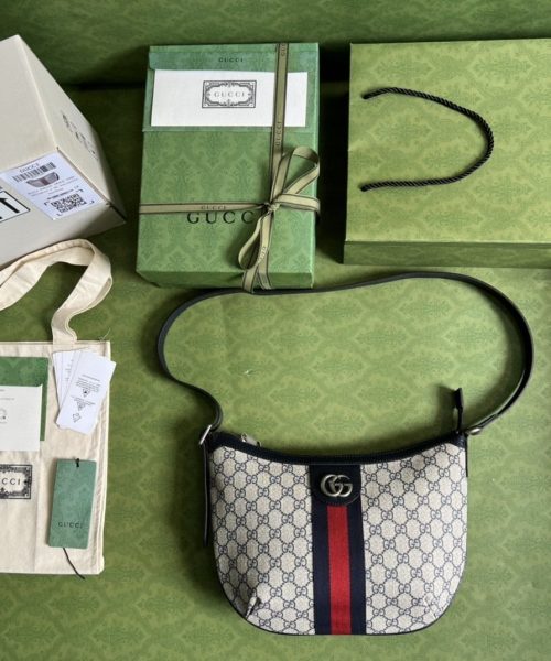 1:1 Replica Gucci Ophidia GG Small Shoulder Bag Beige And Blue GG Supreme Canvas For Women 12in/30cm 598125 2ZGMN 4076