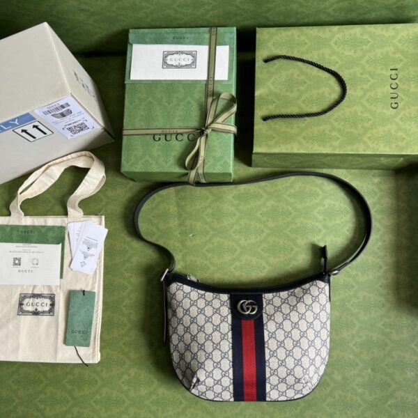 1:1 Replica Gucci Ophidia GG Small Shoulder Bag Beige And Blue GG Supreme Canvas For Women 12in/30cm 598125 2ZGMN 4076