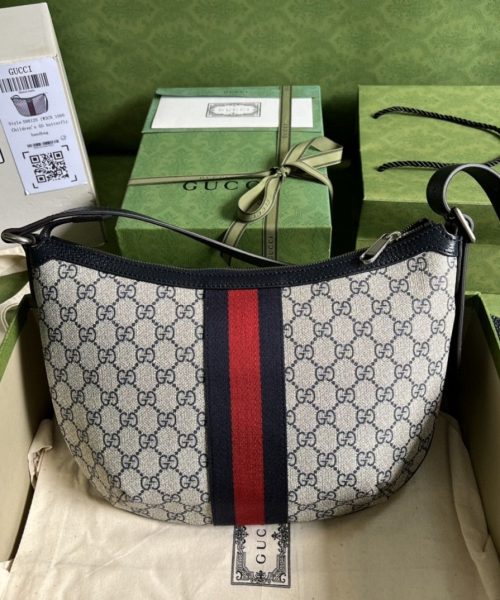 1:1 Replica Gucci Ophidia GG Small Shoulder Bag Beige And Blue GG Supreme Canvas For Women 12in/30cm 598125 2ZGMN 4076