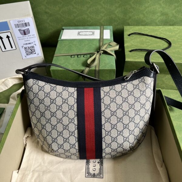 1:1 Replica Gucci Ophidia GG Small Shoulder Bag Beige And Blue GG Supreme Canvas For Women 12in/30cm 598125 2ZGMN 4076