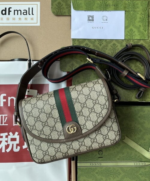 1:1 Replica Gucci Ophidia GG Small Shoulder Bag Beige And Brown For Women, Women's Bags 9.1in/23cm GG