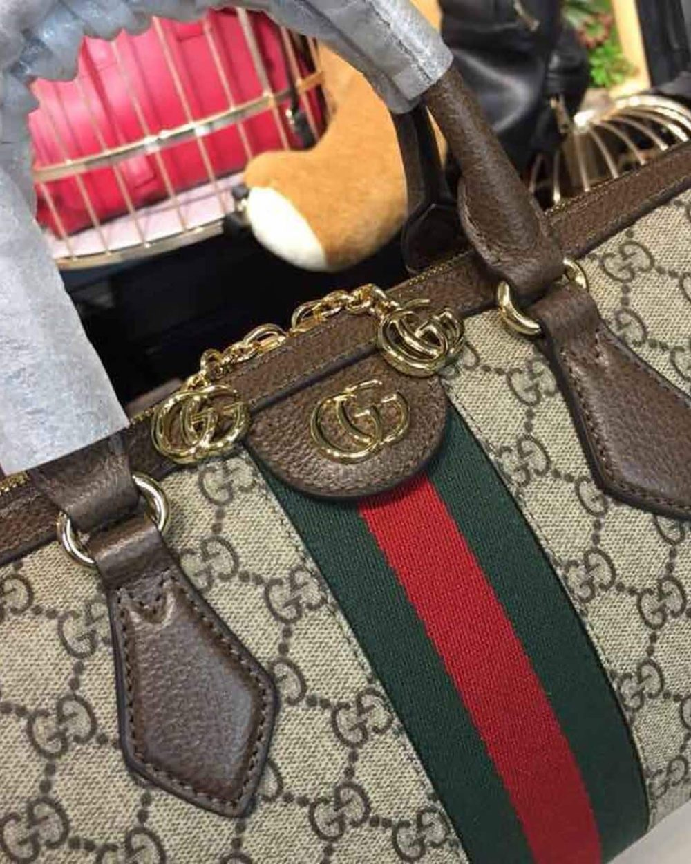 1:1 Replica Gucci Ophidia GG Supreme Medium Top Handle Bag Beige For Women 12.6in/32cm GG 524532