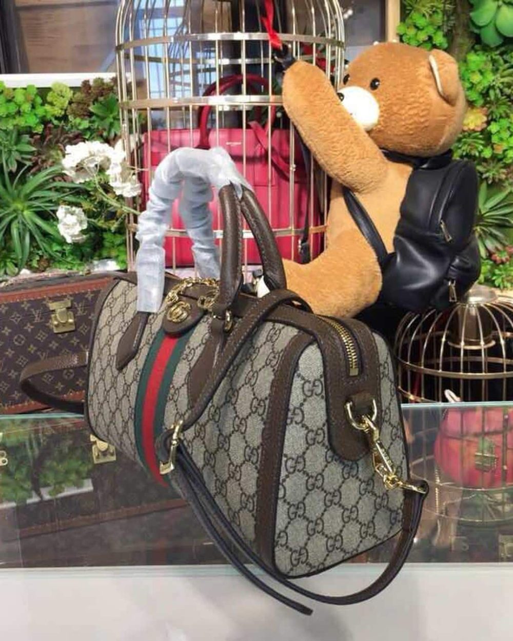 1:1 Replica Gucci Ophidia GG Supreme Medium Top Handle Bag Beige For Women 12.6in/32cm GG 524532