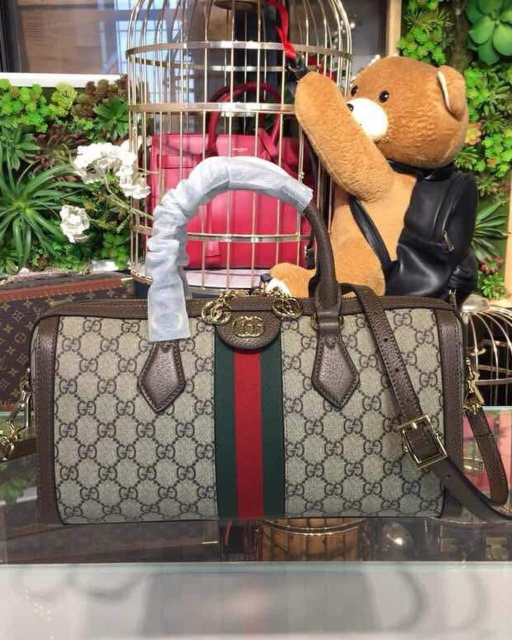 1:1 Replica Gucci Ophidia GG Supreme Medium Top Handle Bag Beige For Women 12.6in/32cm GG 524532