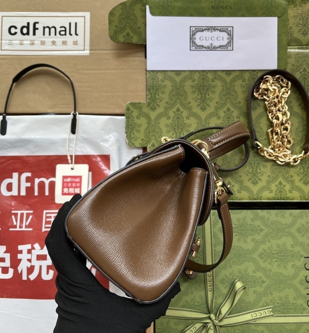 1:1 Replica Gucci Ophidia Gucci Horsebit 1955 Mini Bag Light Brown And Beige For Women, Women's Bags 8.6in/22cm GG 703848 9AAAJ 8563