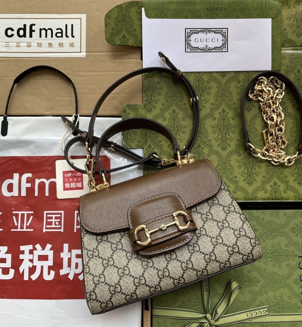 1:1 Replica Gucci Ophidia Gucci Horsebit 1955 Mini Bag Light Brown And Beige For Women, Women's Bags 8.6in/22cm GG 703848 9AAAJ 8563