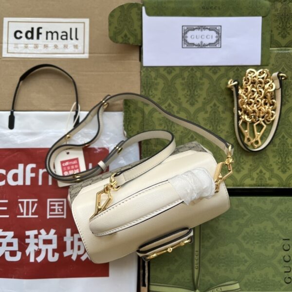 1:1 Replica Gucci Ophidia Gucci Horsebit 1955 Mini Bag White And Beige For Women, Women's Bags 8.6in/22cm GG