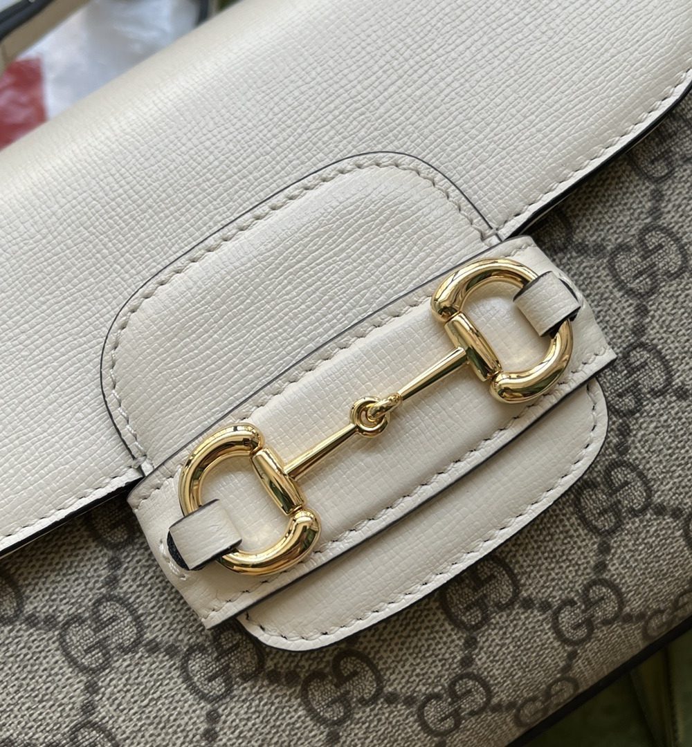 1:1 Replica Gucci Ophidia Gucci Horsebit 1955 Mini Bag White And Beige For Women, Women's Bags 8.6in/22cm GG
