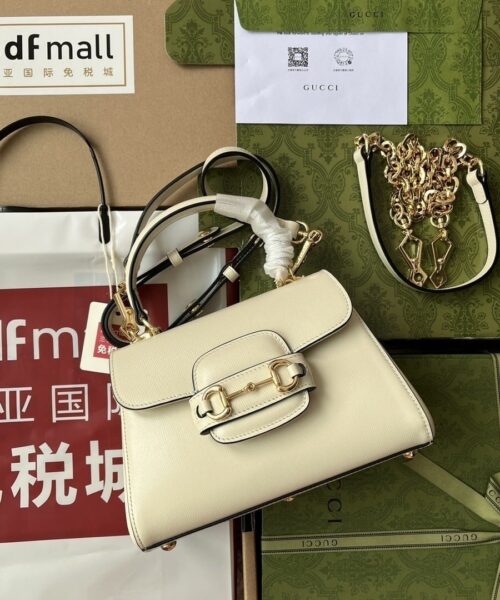 1:1 Replica Gucci Ophidia Gucci Horsebit 1955 Mini Bag White For Women, Women's Bags 8.6in/22cm GG