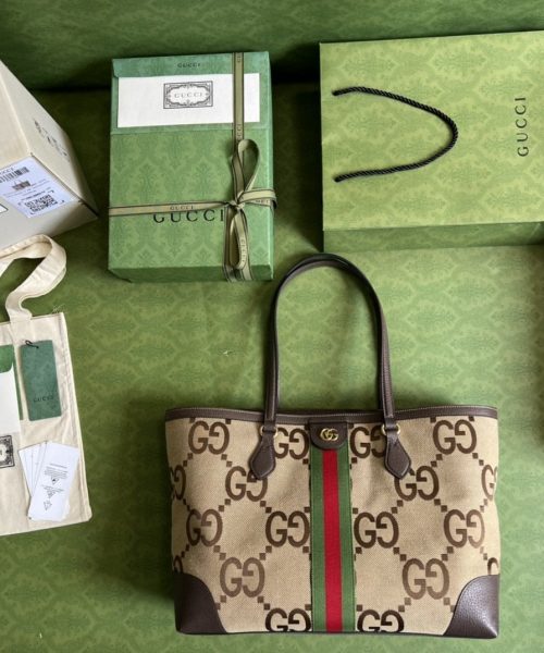 1:1 Replica Gucci Ophidia Jumbo GG Medium Tote Camel And Ebony Jumbo Canvas For Women 15in/38cm 631685 UKMDG 2570