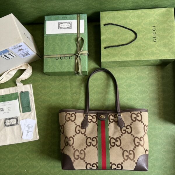 1:1 Replica Gucci Ophidia Jumbo GG Medium Tote Camel And Ebony Jumbo Canvas For Women 15in/38cm 631685 UKMDG 2570
