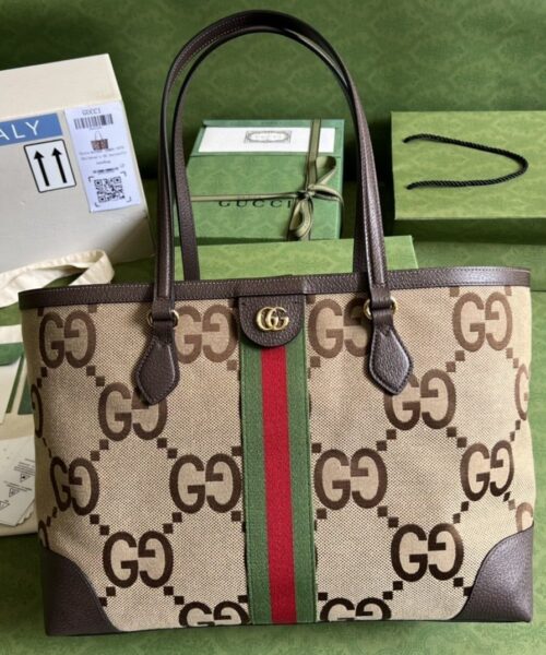 1:1 Replica Gucci Ophidia Jumbo GG Medium Tote Camel And Ebony Jumbo Canvas For Women 15in/38cm 631685 UKMDG 2570