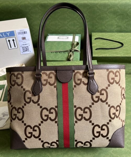 1:1 Replica Gucci Ophidia Jumbo GG Medium Tote Camel And Ebony Jumbo Canvas For Women 15in/38cm 631685 UKMDG 2570
