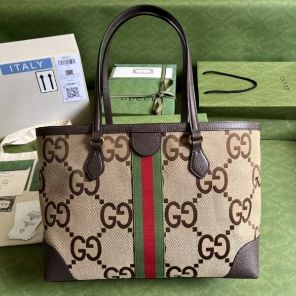 1:1 Replica Gucci Ophidia Jumbo GG Medium Tote Camel And Ebony Jumbo Canvas For Women 15in/38cm 631685 UKMDG 2570
