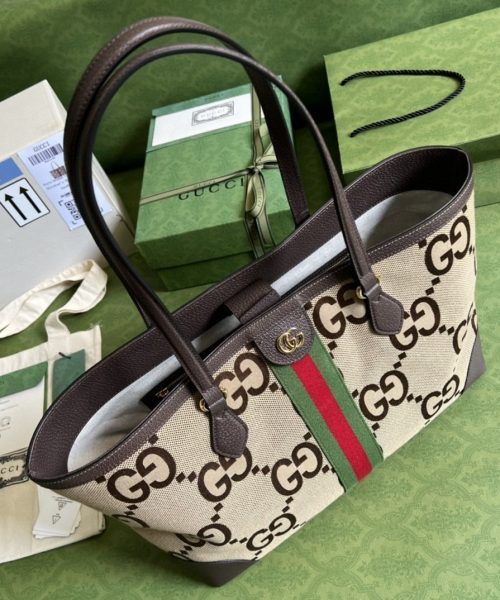 1:1 Replica Gucci Ophidia Jumbo GG Medium Tote Camel And Ebony Jumbo Canvas For Women 15in/38cm 631685 UKMDG 2570