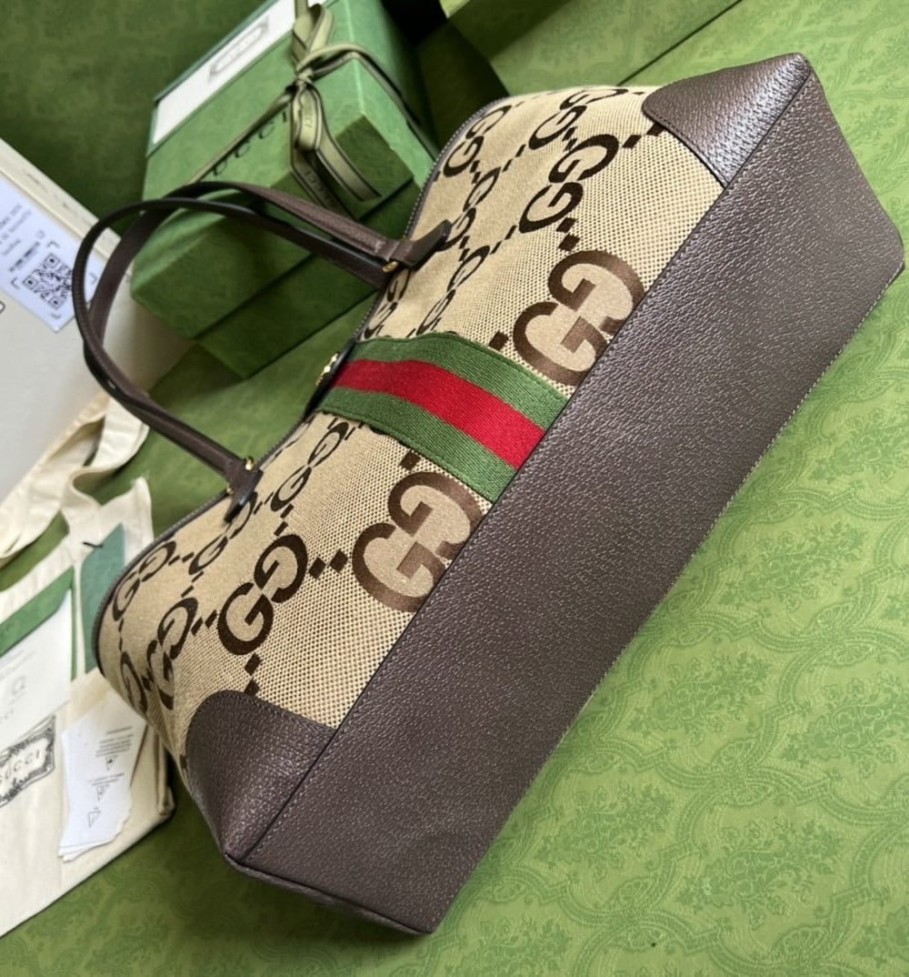 1:1 Replica Gucci Ophidia Jumbo GG Medium Tote Camel And Ebony Jumbo Canvas For Women 15in/38cm 631685 UKMDG 2570