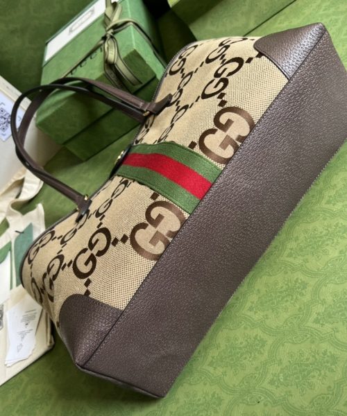 1:1 Replica Gucci Ophidia Jumbo GG Medium Tote Camel And Ebony Jumbo Canvas For Women 15in/38cm 631685 UKMDG 2570