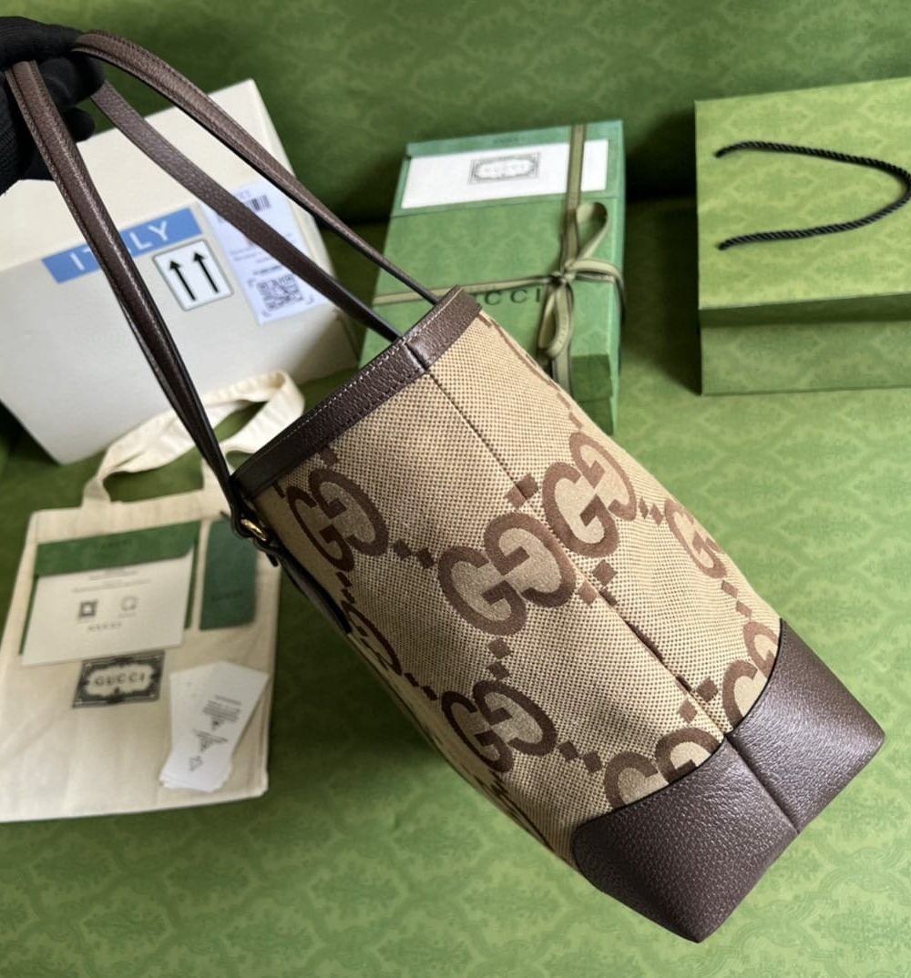 1:1 Replica Gucci Ophidia Jumbo GG Medium Tote Camel And Ebony Jumbo Canvas For Women 15in/38cm 631685 UKMDG 2570