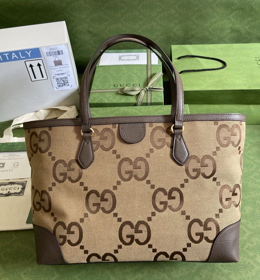 1:1 Replica Gucci Ophidia Jumbo GG Medium Tote Camel And Ebony Jumbo Canvas For Women 15in/38cm GG