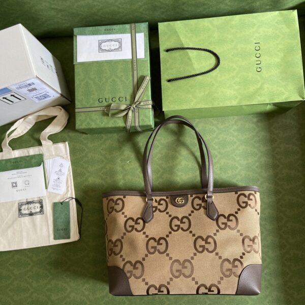 1:1 Replica Gucci Ophidia Jumbo GG Medium Tote Camel And Ebony Jumbo Canvas For Women 15in/38cm GG