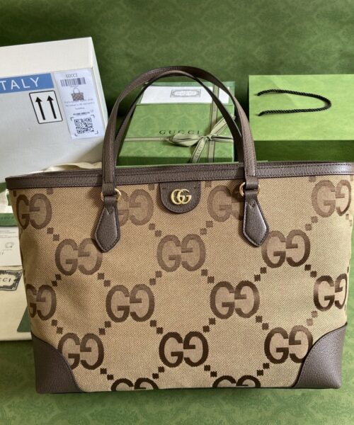 1:1 Replica Gucci Ophidia Jumbo GG Medium Tote Camel And Ebony Jumbo Canvas For Women 15in/38cm GG