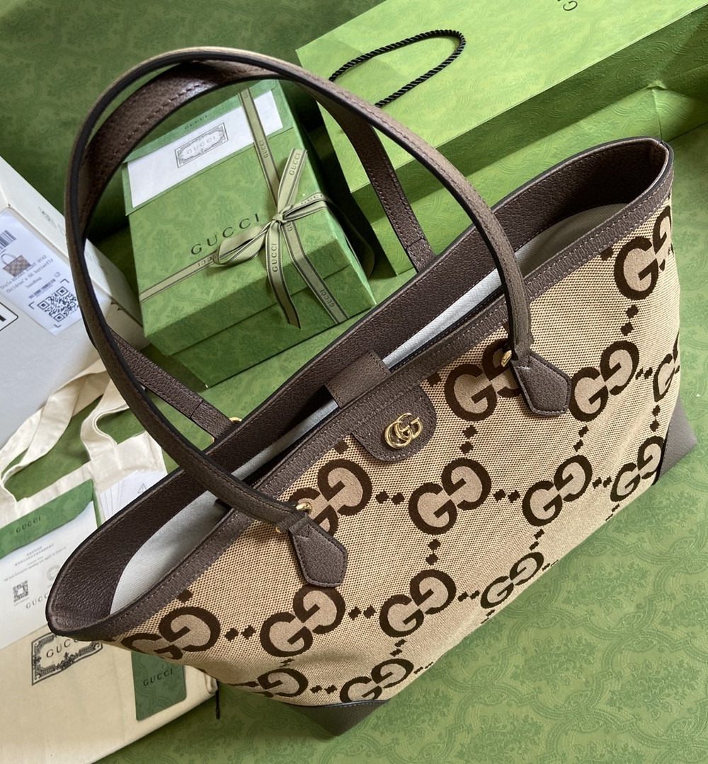 1:1 Replica Gucci Ophidia Jumbo GG Medium Tote Camel And Ebony Jumbo Canvas For Women 15in/38cm GG