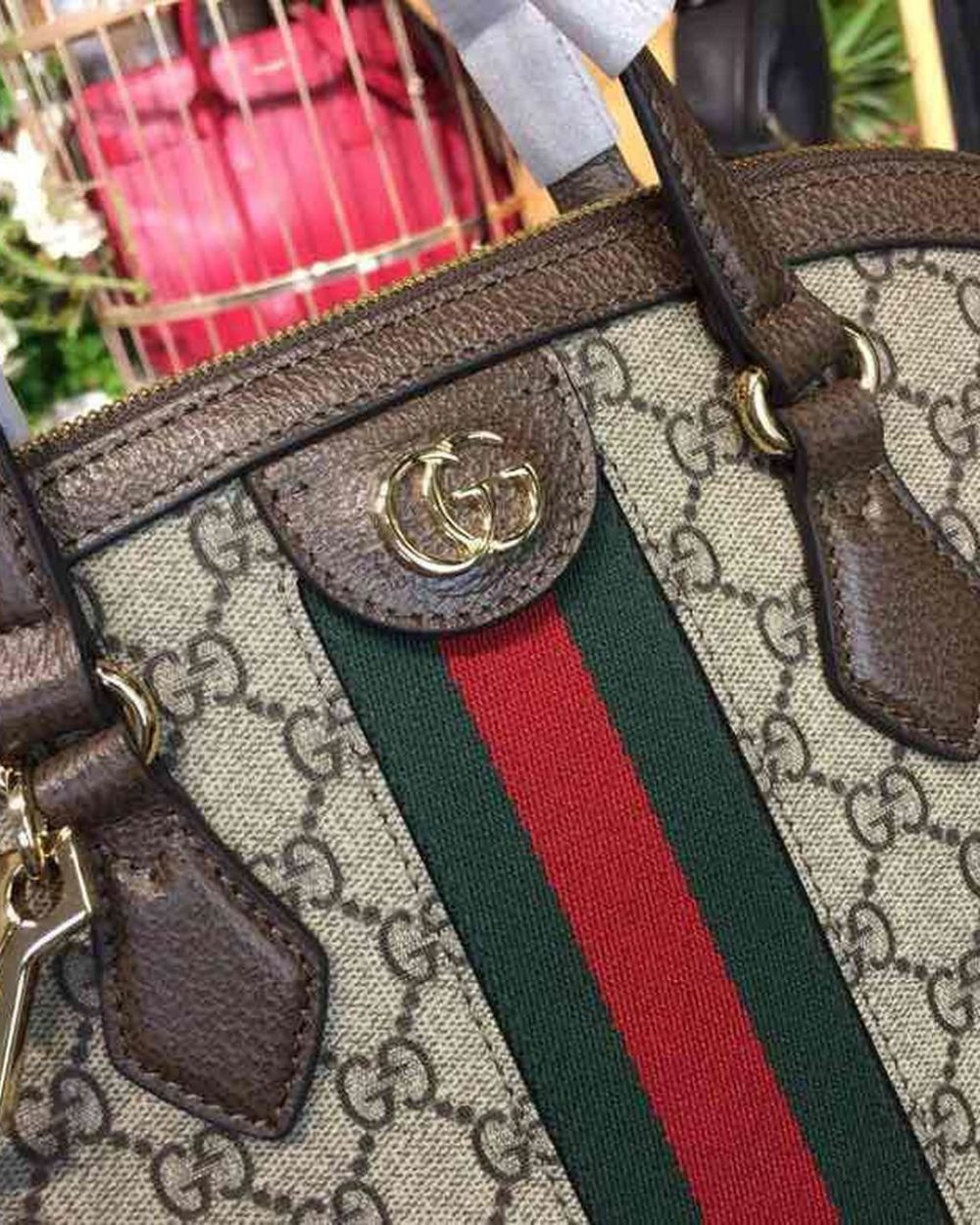 1:1 Replica Gucci Ophidia Medium Shoulder Bag Beige/Ebony GG Supreme Canvas For Women 13in/34cm 524533
