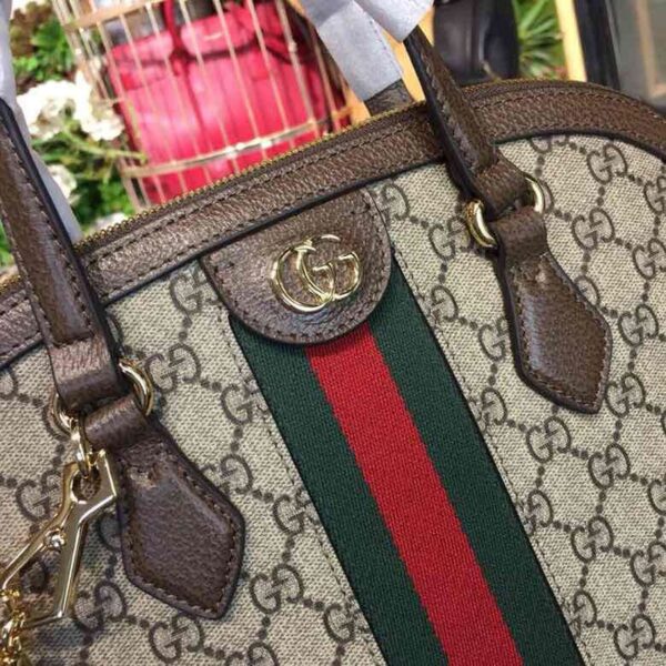 1:1 Replica Gucci Ophidia Medium Shoulder Bag Beige/Ebony GG Supreme Canvas For Women 13in/34cm 524533