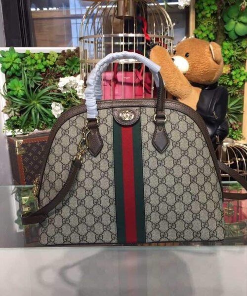 1:1 Replica Gucci Ophidia Medium Shoulder Bag Beige/Ebony GG Supreme Canvas For Women 13in/34cm 524533