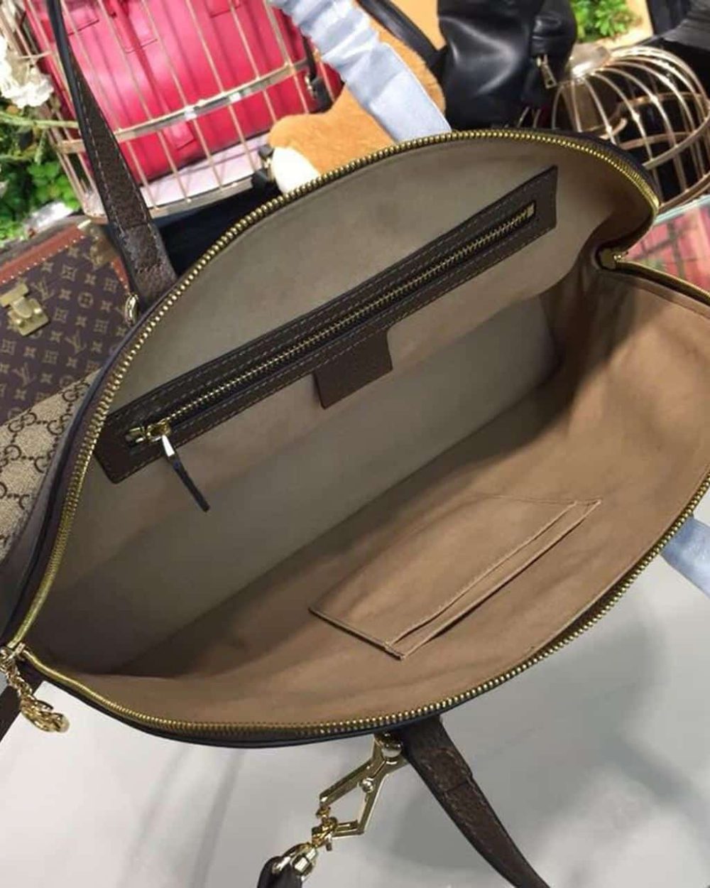 1:1 Replica Gucci Ophidia Medium Shoulder Bag Beige/Ebony GG Supreme Canvas For Women 13in/34cm 524533