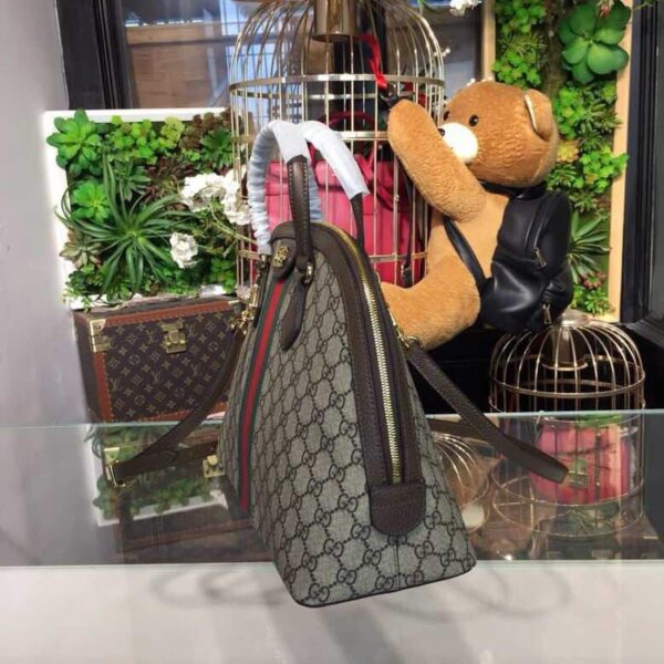 1:1 Replica Gucci Ophidia Medium Shoulder Bag Beige/Ebony GG Supreme Canvas For Women 13in/34cm 524533
