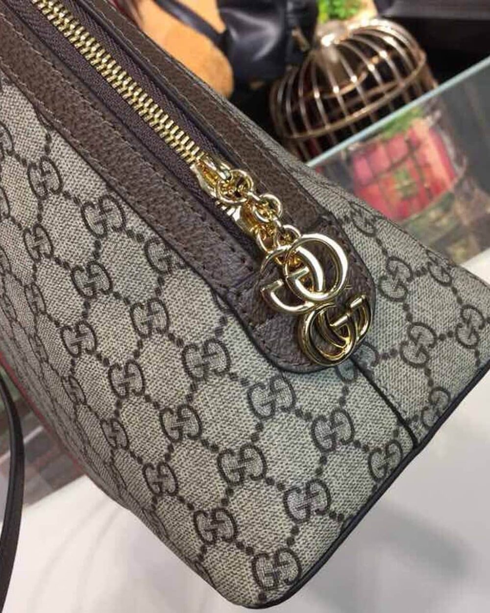 1:1 Replica Gucci Ophidia Medium Shoulder Bag Beige/Ebony GG Supreme Canvas For Women 13in/34cm 524533