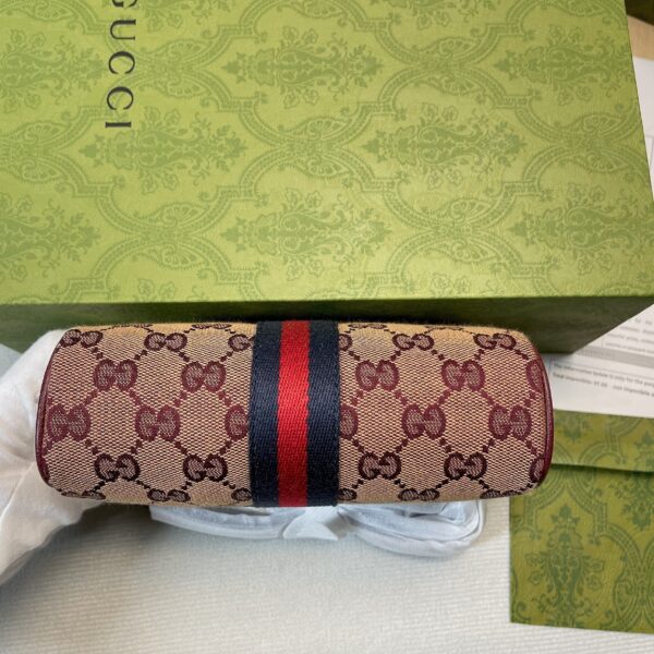 1:1 Replica Gucci Ophidia Mini GG Bag Beige And Burgundy GG Supreme Canvas For Women  7in/17.5cm GG 517350-9Y9MS-9864