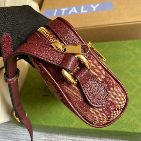 1:1 Replica Gucci Ophidia Mini GG Bag Beige And Burgundy GG Supreme Canvas For Women  7in/17.5cm GG 517350-9Y9MS-9864