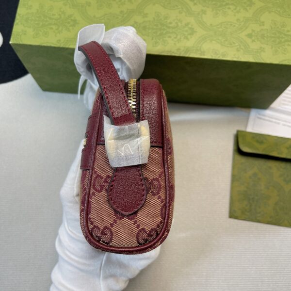 1:1 Replica Gucci Ophidia Mini GG Bag Beige And Burgundy GG Supreme Canvas For Women  7in/17.5cm GG 517350-9Y9MS-9864