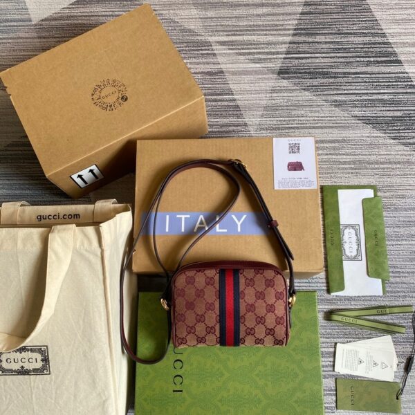 1:1 Replica Gucci Ophidia Mini GG Bag Beige And Burgundy GG Supreme Canvas For Women  7in/17.5cm GG 517350-9Y9MS-9864