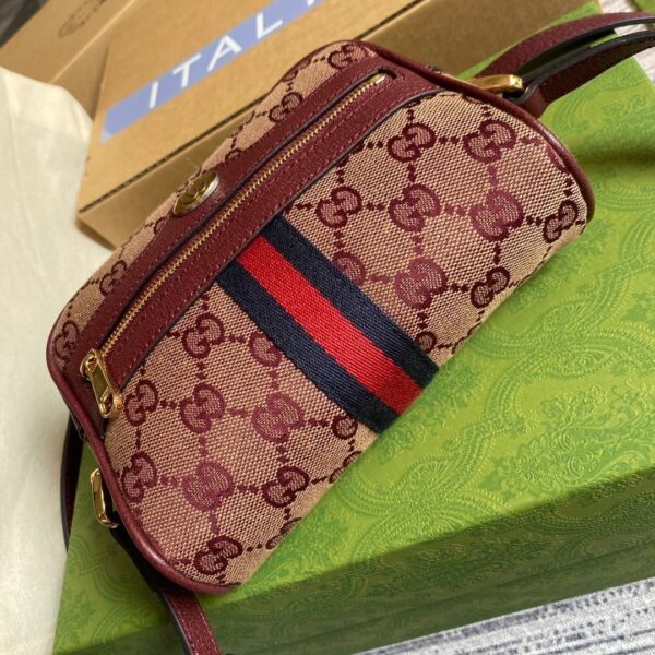 1:1 Replica Gucci Ophidia Mini GG Bag Beige And Burgundy GG Supreme Canvas For Women  7in/17.5cm GG 517350-9Y9MS-9864