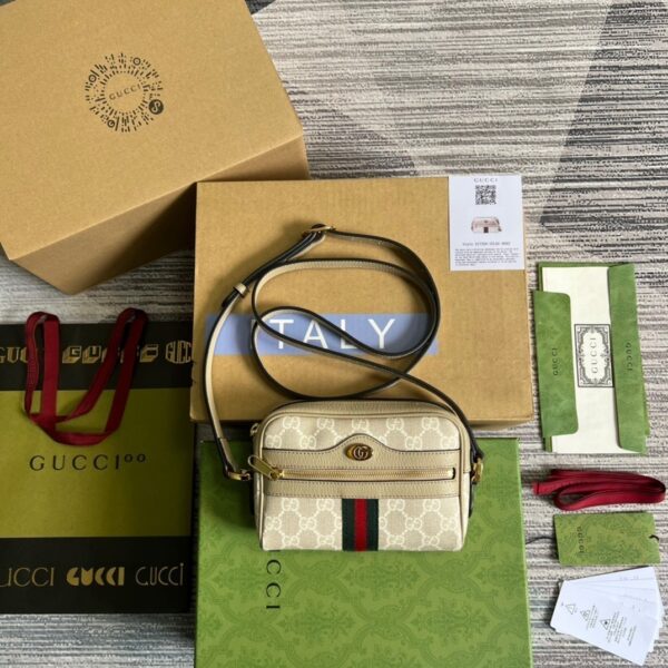 1:1 Replica Gucci Ophidia Mini GG Bag Beige And Ebony GG Supreme Canvas, With Beige For Women  7in/17.5cm GG