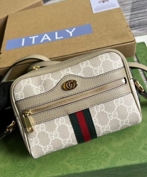 1:1 Replica Gucci Ophidia Mini GG Bag Beige And Ebony GG Supreme Canvas, With Beige For Women  7in/17.5cm GG