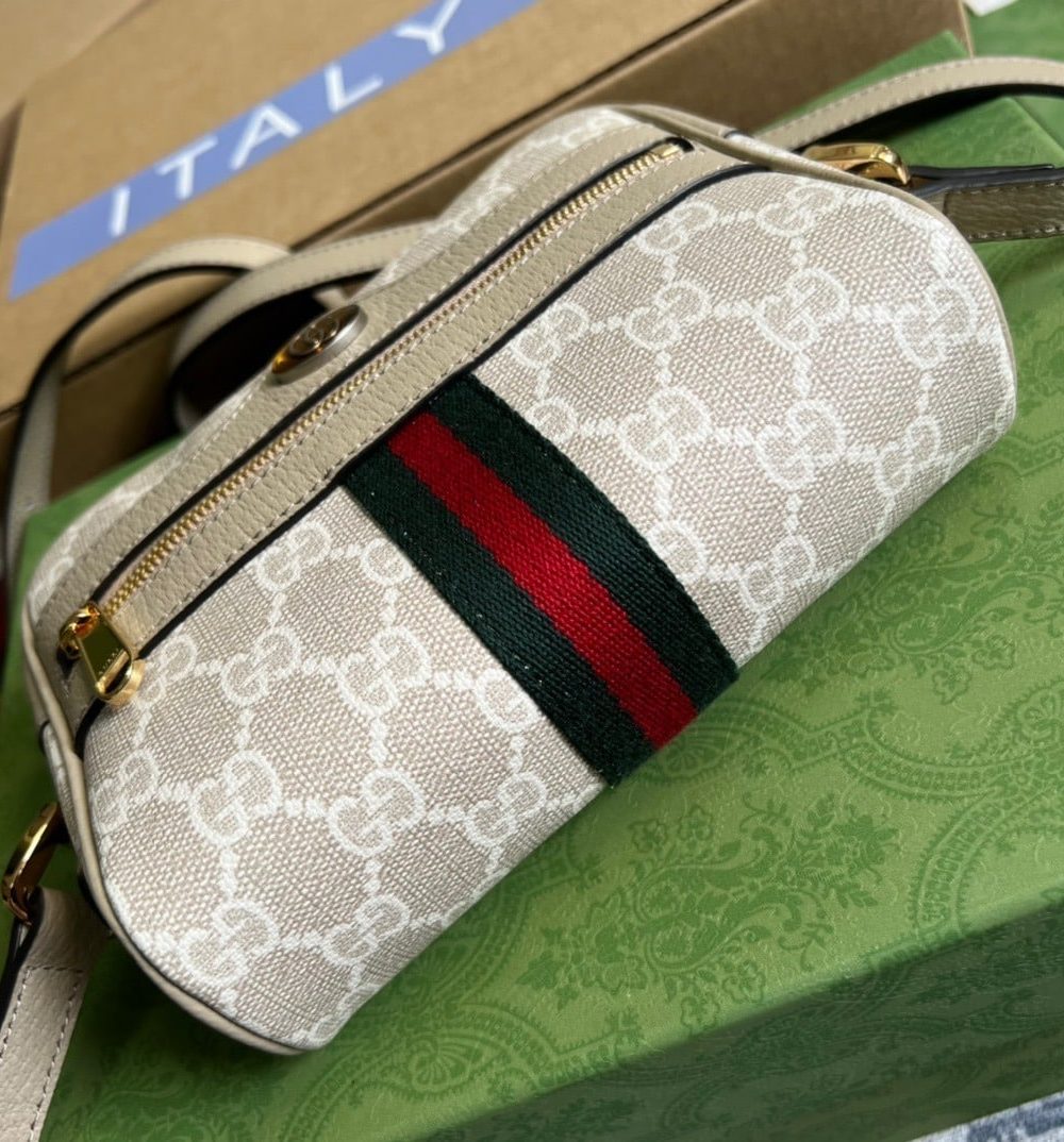 1:1 Replica Gucci Ophidia Mini GG Bag Beige And Ebony GG Supreme Canvas, With Beige For Women  7in/17.5cm GG