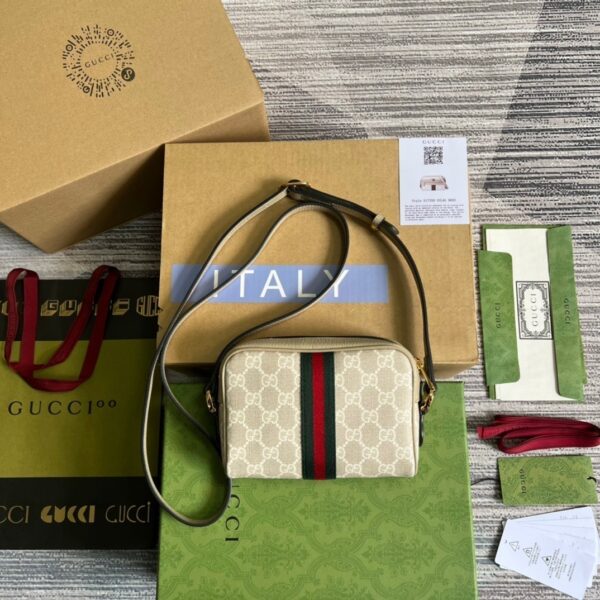 1:1 Replica Gucci Ophidia Mini GG Bag Beige And Ebony GG Supreme Canvas, With Beige For Women  7in/17.5cm GG