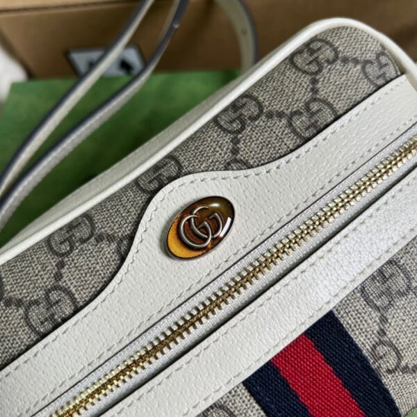 1:1 Replica Gucci Ophidia Mini GG Bag Beige And Ebony GG Supreme Canvas, With White For Women  7in/17.5cm GG 517350 96IWS 9794