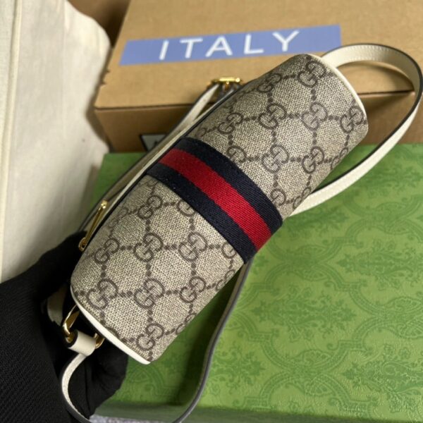 1:1 Replica Gucci Ophidia Mini GG Bag Beige And Ebony GG Supreme Canvas, With White For Women  7in/17.5cm GG 517350 96IWS 9794