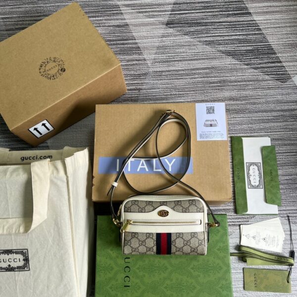 1:1 Replica Gucci Ophidia Mini GG Bag Beige And Ebony GG Supreme Canvas, With White For Women  7in/17.5cm GG 517350 96IWS 9794
