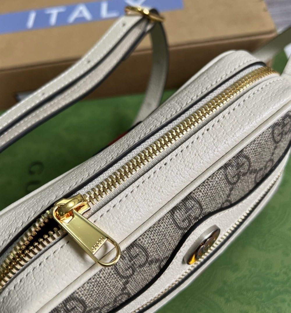1:1 Replica Gucci Ophidia Mini GG Bag Beige And Ebony GG Supreme Canvas, With White For Women  7in/17.5cm GG 517350 96IWS 9794