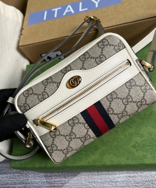 1:1 Replica Gucci Ophidia Mini GG Bag Beige And Ebony GG Supreme Canvas, With White For Women  7in/17.5cm GG 517350 96IWS 9794