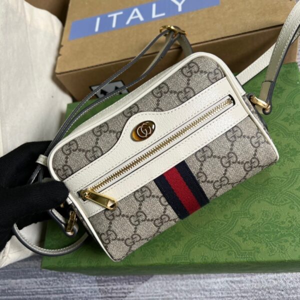 1:1 Replica Gucci Ophidia Mini GG Bag Beige And Ebony GG Supreme Canvas, With White For Women  7in/17.5cm GG 517350 96IWS 9794