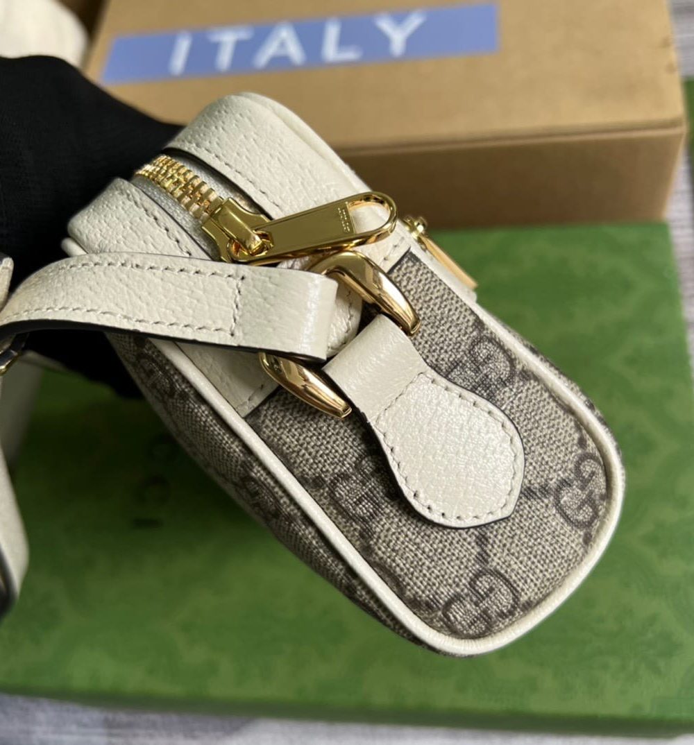 1:1 Replica Gucci Ophidia Mini GG Bag Beige And Ebony GG Supreme Canvas, With White For Women  7in/17.5cm GG 517350 96IWS 9794